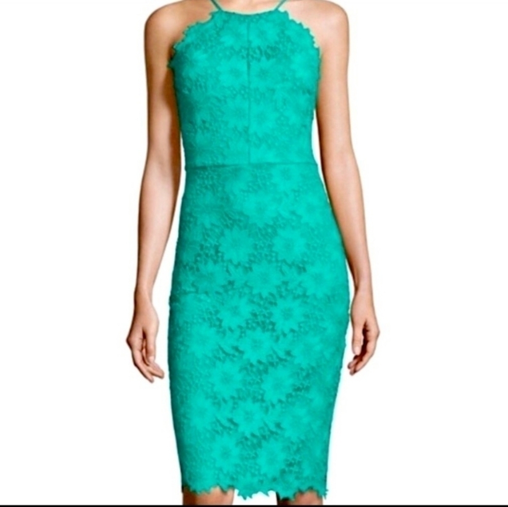 Bisou Bisou Michele Bohbot Jade Green Haleter Lace Crochet Dress